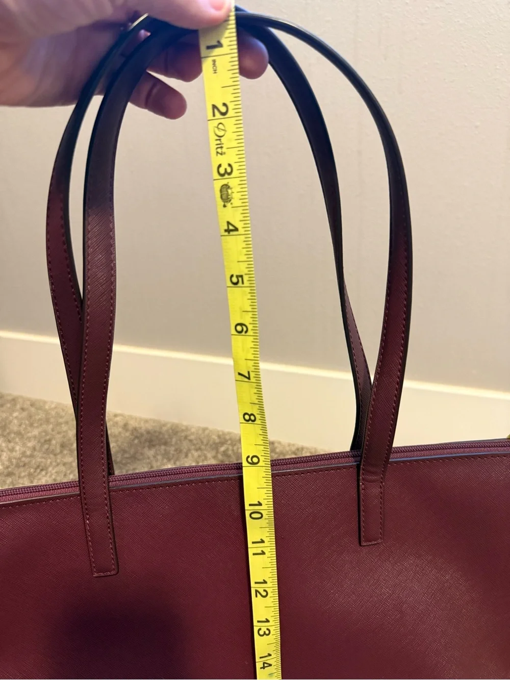 kate spade burgundy tote with pink glitter base
